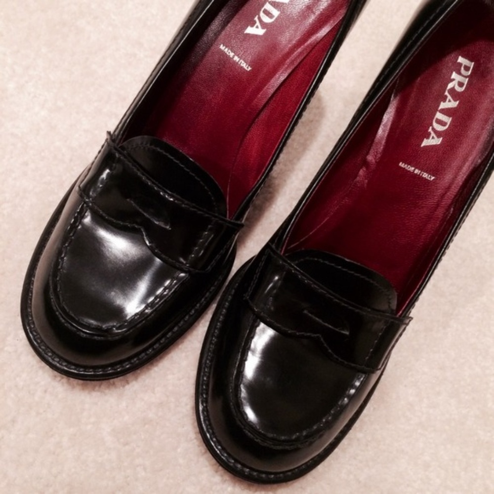 Prada Stack Heel Penny Loafer black size 38